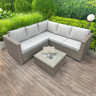 Brown Rattan L-Shaped Garden Set with Ice Bucket Table - UK and EU stock