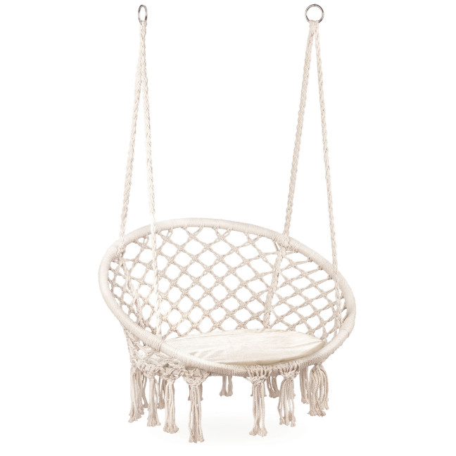 Boho Velvet Hanging Garden Armchair with Cushion | Comfortable garden armchair, modern style, for patio and balcony
