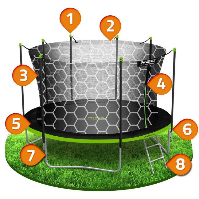 Garden trampoline 12ft/374cm with indoor net and ladder Neo-Sport