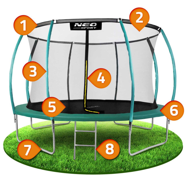 Garden trampoline 12ft/374cm with net, profiled posts and ladder Neo-Sport
