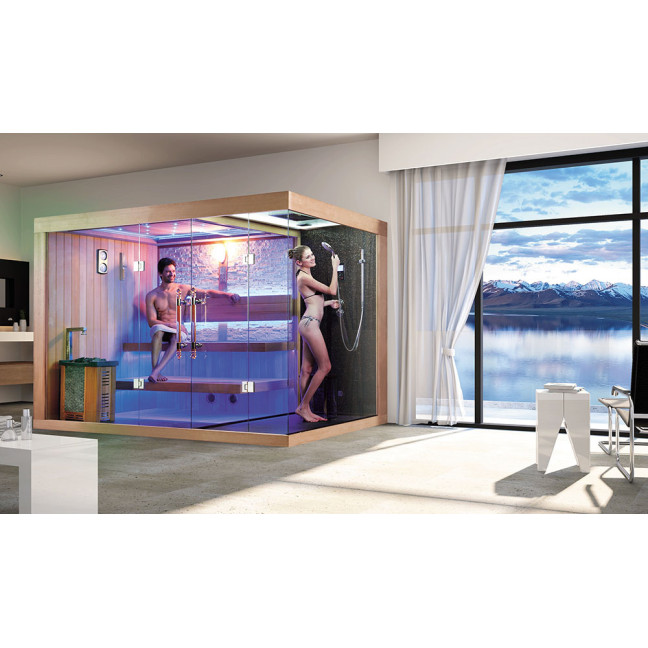 Dry sauna with HARVIA 6 kW stove + Shower cabin with hydromassage and steam function | Luxury Relaxation | Scandinavian Style