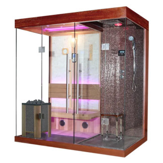 Dry sauna with HARVIA 3 kW stove + Shower cabin with hydromassage and sauna function | Scandinavian Style | Thermo Wood