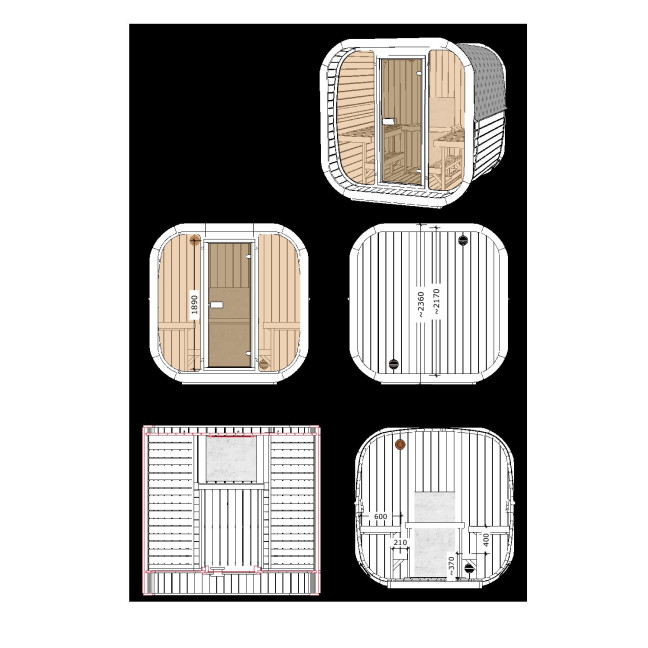Icon 220 XL Outdoor Sauna for 4 people / Electric or Wood Burning Heater Harvia / High Quality Heat Treated Scandinavian Spruce
