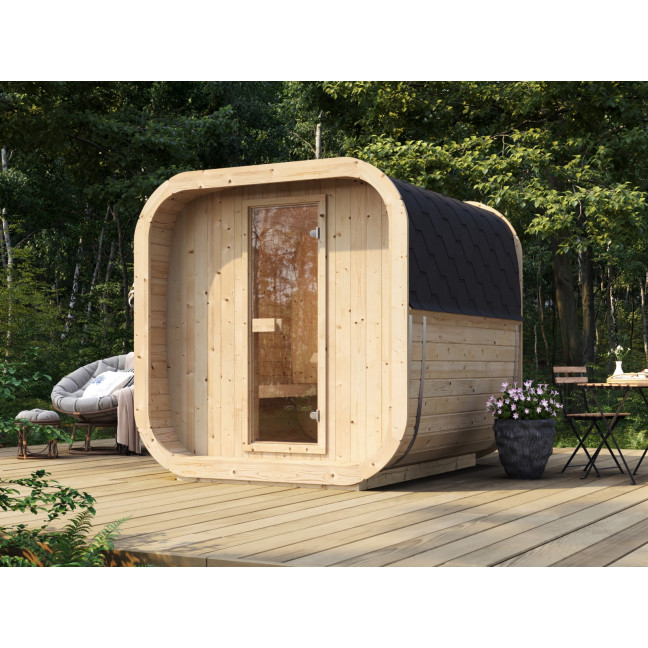 Icon 200 S Outdoor Sauna For 4 Persons / Electric or Wood-Fired Harvia Stove / High-Quality Scandinavian Spruce (Thermowood)