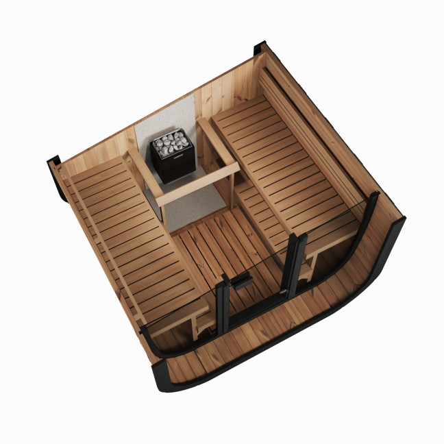 Icon 220 XL Outdoor Sauna (Full Glass Front Wall) for 4 people / Electric or Wood Burning Heater Harvia / Scandinavian Spruce