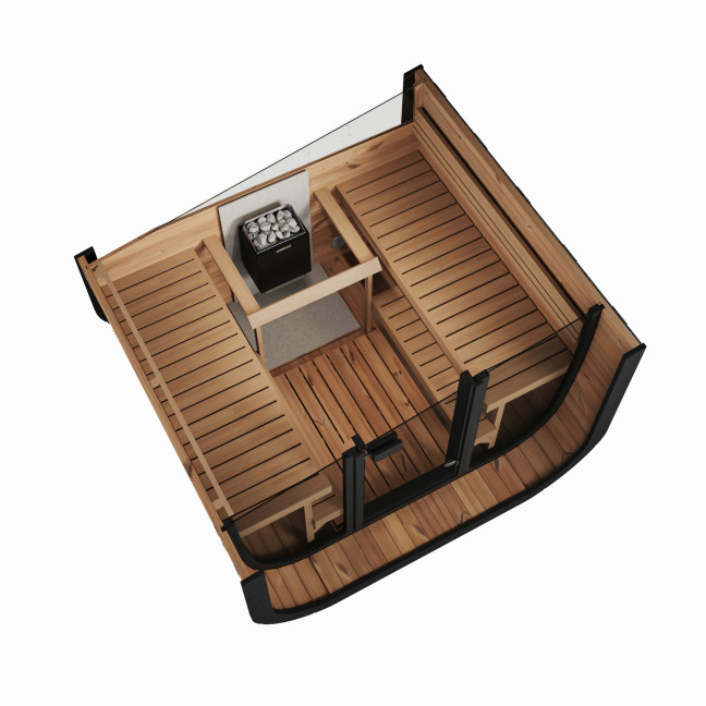 Icon 220 XL Outdoor Sauna (Full Glass Front Wall) for 4 people / Electric or Wood Burning Heater Harvia / Scandinavian Spruce