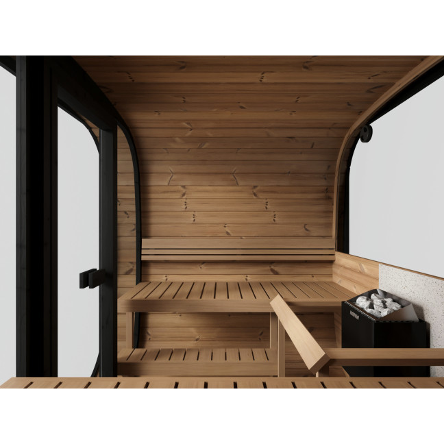 Icon 220 XL Outdoor Sauna (Full Glass Front Wall) for 4 people / Electric or Wood Burning Heater Harvia / Scandinavian Spruce