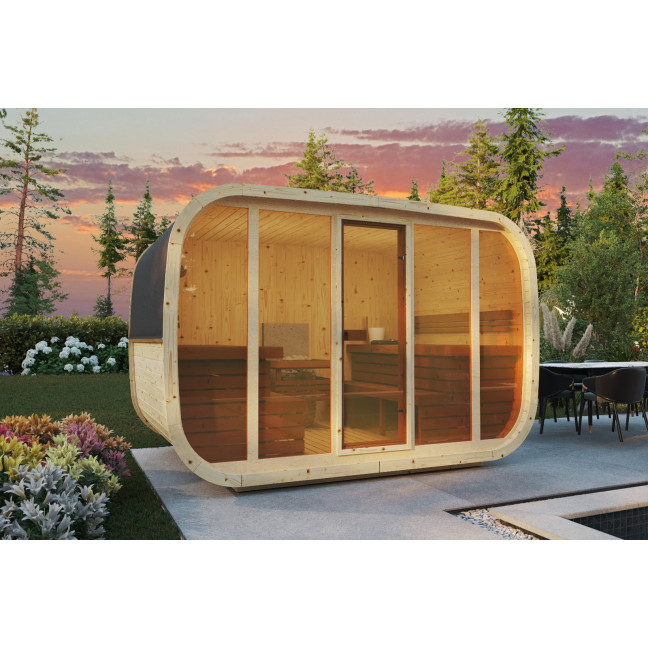Klaar outdoor sauna for 4-6 persons / Electric heating only / High-quality Nordic spruce ( pine thermal wood) | Wellness