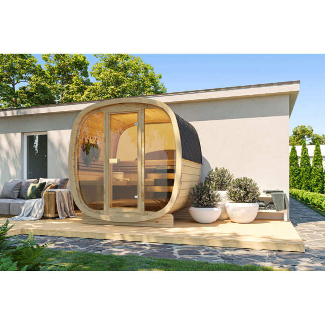 Outdoor sauna Uku 160 for 3-4 persons / Electric heating only / High-quality Nordic spruce ( pine thermal wood) | Wellness