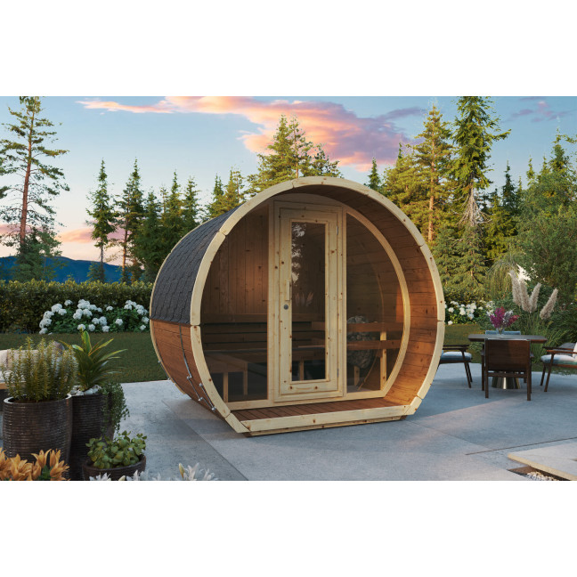 Susi 200 outdoor sauna for 2-3 persons / Electric heating only / High-quality Nordic spruce (Pine Thermal Wood) | Wellness