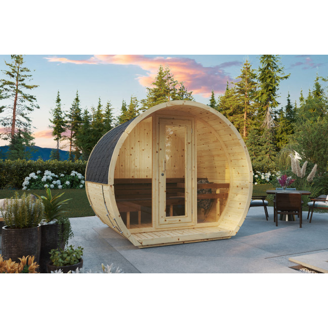 Susi 200 outdoor sauna for 2-3 persons / Electric heating only / High-quality Nordic spruce (Pine Thermal Wood) | Wellness