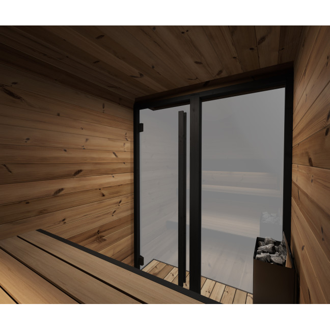 HIKI S Outdoor Sauna Thermowood for 3-4 People - Modern Garden or Terrace Sauna in Scandinavian Style, Fired Heater