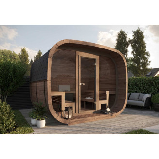 Sauna Cubus Premium (Full Front Glass) Outdoor for 4 persons / Electric or Wood-Burning Heater Harvia 400