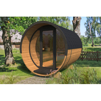 Barrel Sauna 280 Delux (Full Front Glass) Outdoor for 4 persons / Electric or Wood-Burning Heater Harvia 400