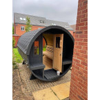 Barrel Sauna 280 Delux (Full Front Glass) Outdoor for 4 persons / Electric or Wood-Burning Heater Harvia 400