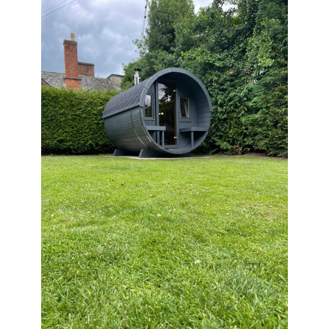 Barrel Sauna 280 Delux (Full Front Glass) Outdoor for 4 persons / Electric or Wood-Burning Heater Harvia 400