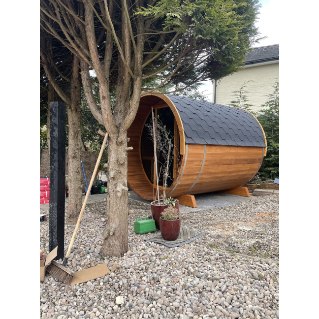 Barrel Sauna 280 Delux (Full Front Glass) Outdoor for 4 persons / Electric or Wood-Burning Heater Harvia 400