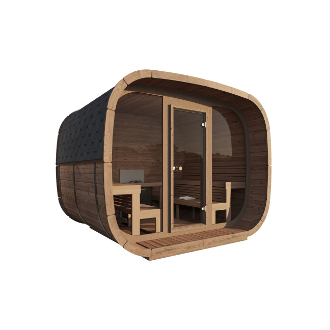Sauna Modern Cubus Premium Sauna (Full Front Glass) Outdoor 4-person / Electric or Wood-Burning Heater Harvia 400 /