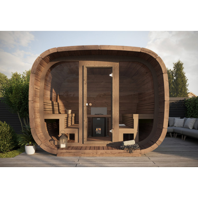 Sauna Modern Cubus Premium Sauna (Full Front Glass) Outdoor 4-person / Electric or Wood-Burning Heater Harvia 400 /