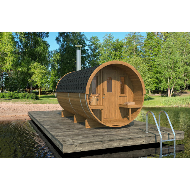Barrel Sauna 400 Delux (Half-Moon Glass) Outdoor for 4 persons / Electric or Wood-Burning Heater Harvia 400