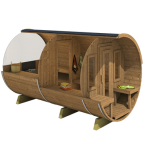 Barrel Sauna 400 Delux (Half-Moon Glass) Outdoor for 4 persons / Electric or Wood-Burning Heater Harvia 400 / High-Qualit