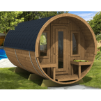 Barrel Sauna 400 Delux (Half-Moon Glass) Outdoor for 4 persons / Electric or Wood-Burning Heater Harvia 400 / High-Qualit