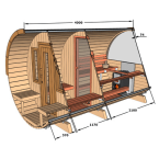 Barrel Sauna 400 Delux (Half-Moon Glass) Outdoor for 4 persons / Electric or Wood-Burning Heater Harvia 400 / High-Qualit
