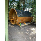 Barrel Sauna 400 Delux (Half-Moon Glass) Outdoor for 4 persons / Electric or Wood-Burning Heater Harvia 400 / High-Qualit