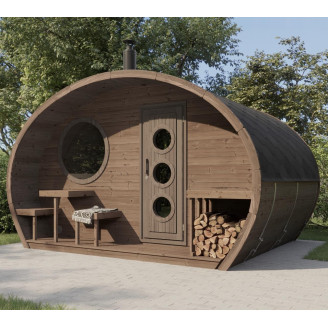 Oval Sauna Frodo 300 Outdoor for 8 people / Electric or Wood Burning Harvia Stove / High Quality Heat Treated Scandinavian