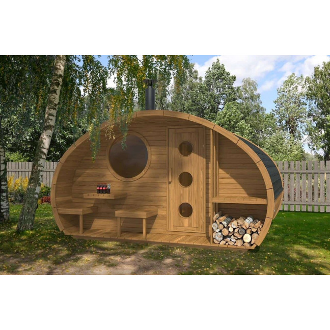Oval Sauna Frodo 300 Outdoor for 8 people / Electric or Wood Burning Harvia Stove / High Quality Heat Treated Scandinavian