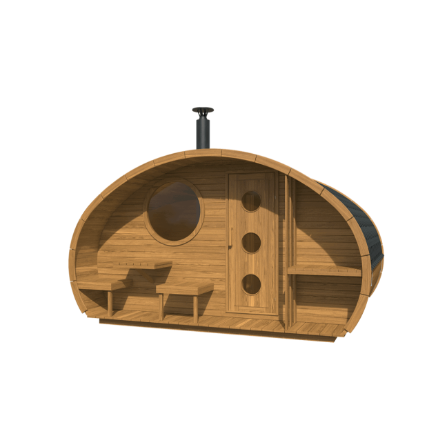 Oval Sauna Frodo 300 Outdoor for 8 people / Electric or Wood Burning Harvia Stove / High Quality Heat Treated Scandinavian
