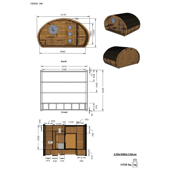 Oval Sauna Frodo 300 Outdoor for 8 people / Electric or Wood Burning Harvia Stove / High Quality Heat Treated Scandinavian