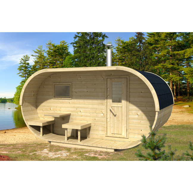 Oval Classic Garden Sauna for 5 people / Electric or Wood Burning Harvia Stove / High Quality Heat Treated Scandinavian Spruce