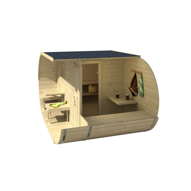 Oval Classic Garden Sauna for 5 people / Electric or Wood Burning Harvia Stove / High Quality Heat Treated Scandinavian Spruce