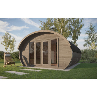 Oval Sauna Frodo 500 Outdoor for 8 people / Electric or Wood Burning Harvia Stove / High Quality Heat Treated Spruce