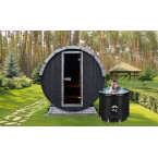 Outdoor Terrace Sauna Black Easter Edition + Ice Tub / Harvia Electric Stove or WIFI Stove / High Quality Spruce (Thermowood)