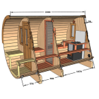 Barrel Sauna 330 with Terrace for 4 people / Electric or Wood-Burning Harvia Stove / High quality Scandinavian Spruce