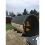 Barrel Sauna 330 with Terrace for 4 people / Electric or Wood-Burning Harvia Stove / High quality Scandinavian Spruce