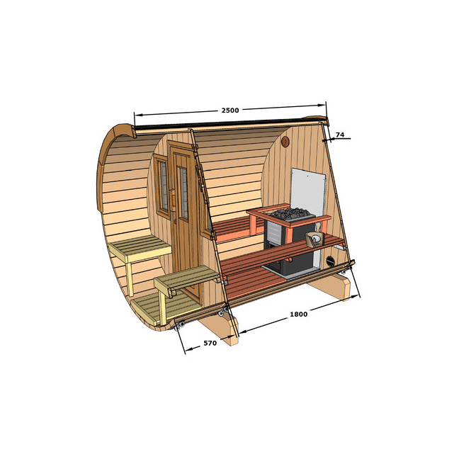 Barrel Sauna Garden Sauna 250 4-person / Electric or Wood-Burning Harvia Stove  / High Quality Scandinavian Spruce