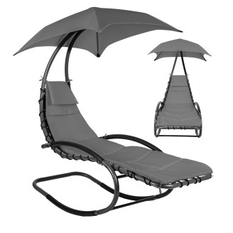 Beach Lounger Garden Chair | Lounge chair with canopy, hammock for balcony or patio Beige/Grey | Garden hammock on a stand
