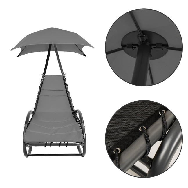 Beach Lounger Garden Chair | Lounge chair with canopy, hammock for balcony or patio Beige/Grey | Garden hammock on a stand