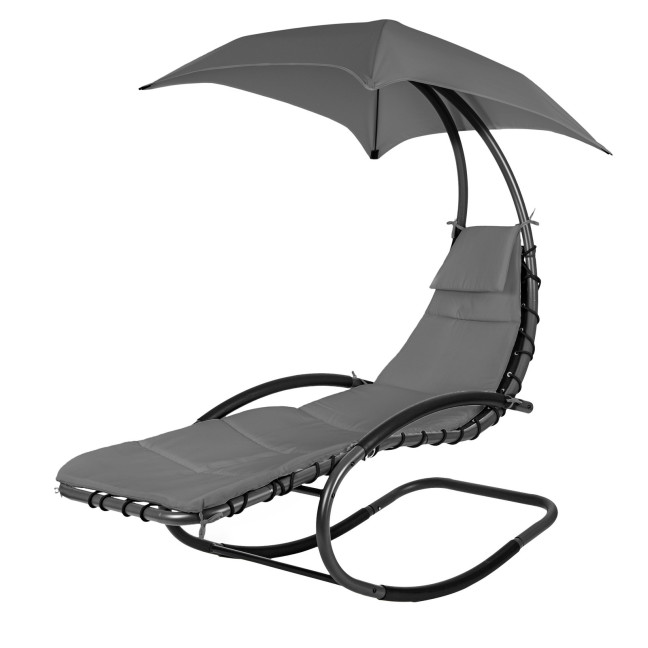 Beach Lounger Garden Chair | Lounge chair with canopy, hammock for balcony or patio Beige/Grey | Garden hammock on a stand