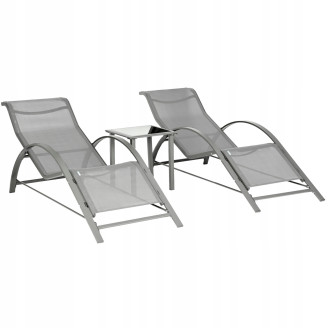 Garden Lounger Set with Side Table | Loungers with side table for patio or balcony Black/Grey | Garden table, patio