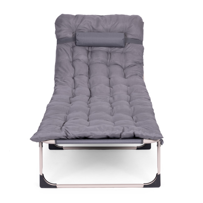 Fishing Garden Lounger | Folding lounger with mattress and cushion for patio or balcony Grey | Garden furniture, relaxation