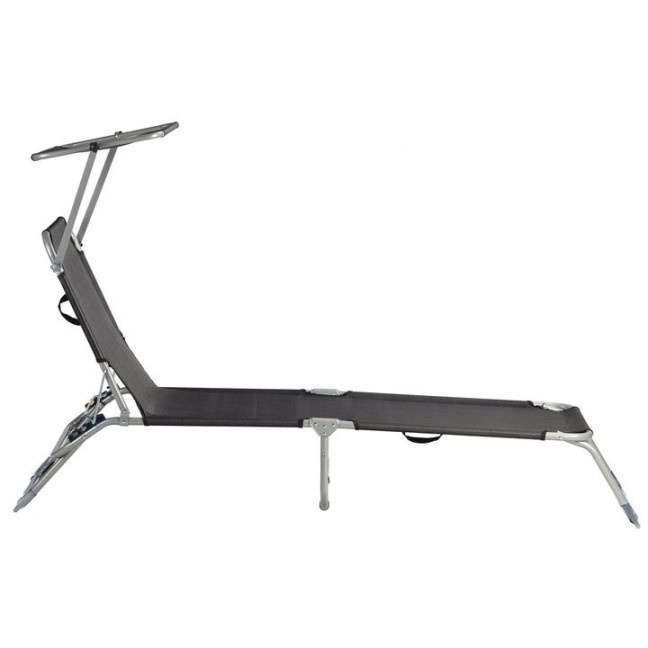 Folding Garden Lounge Chair for Balcony | Lounger with adjustable canopy Black/Grey | Comfortable garden chair