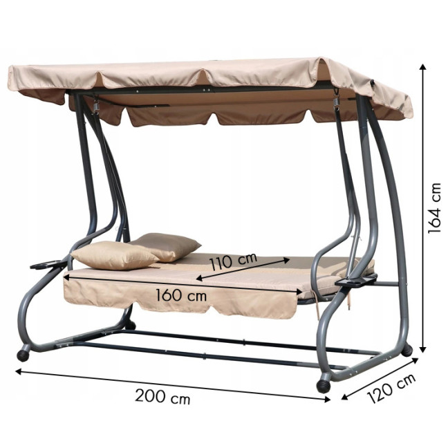 MultiGarden Folding 3-Person Garden Swing with Cushions - Beige | Garden furniture, relaxation, modern style