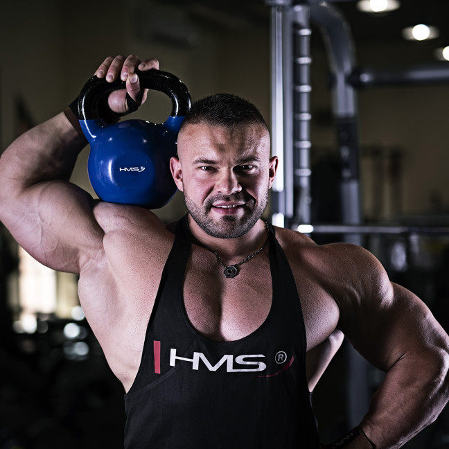 Black Kettlebell Cast Iron Vinyl Coated HMS
