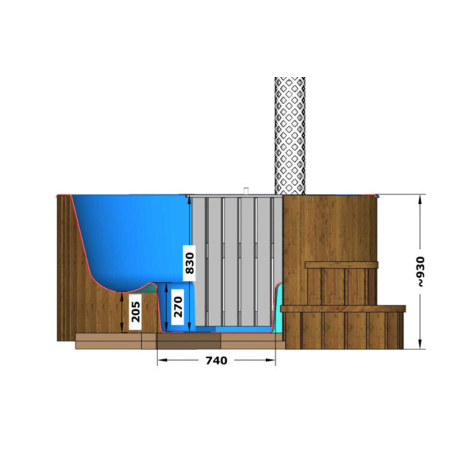 Delux 200 Outdoor Hot Tub Ø 200 × 93 cm — wood-fired thermal-pine spa for 4 – 6 bathers