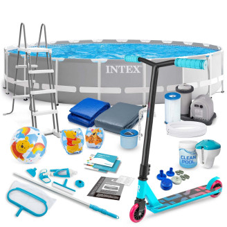 Piscine de jardin sur structure 610 x 132 cm ensemble 21w1 INTEX 26756 + trottinette GRATUITE