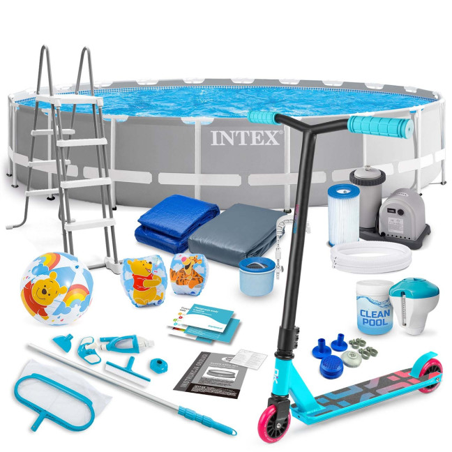 Piscine de jardin sur structure 610 x 132 cm ensemble 21w1 INTEX 26756 + trottinette GRATUITE